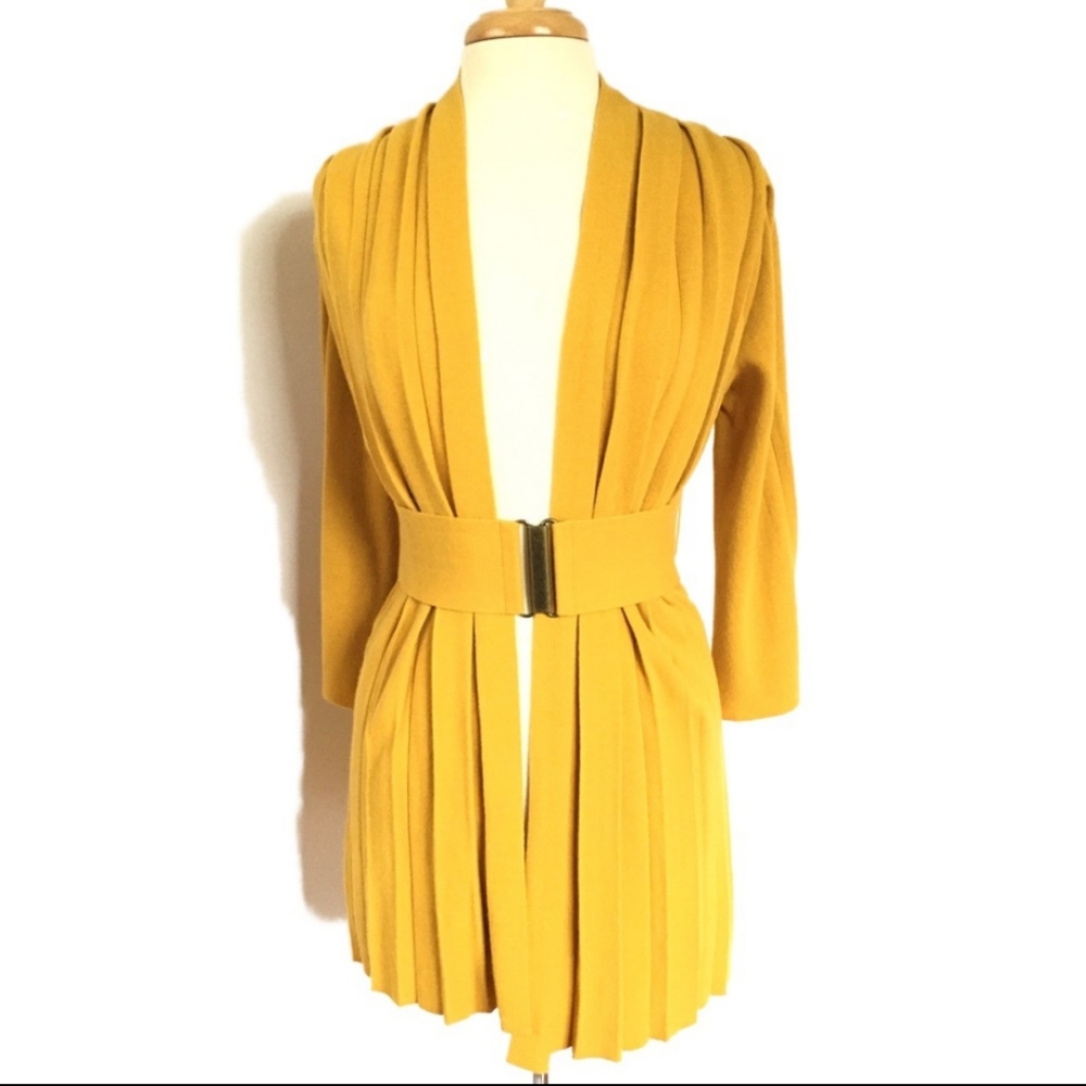 Anthropologie MOTH Belted and Pleated yellow kimono cardigan